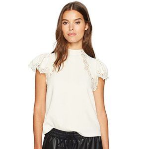 Rebecca Taylor Wool Blend Crepe Lace Short Sleeve